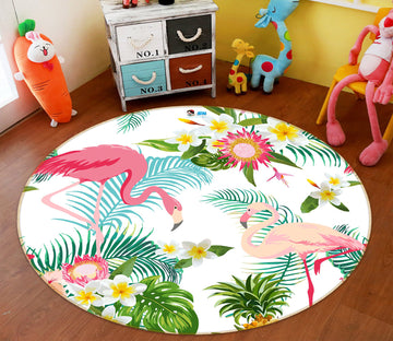 3D Flamingo Leaves 72233 Round Non Slip Rug Mat