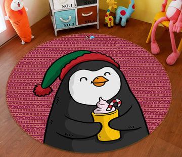 3D Cartoon Penguin 75122 Round Non Slip Rug Mat