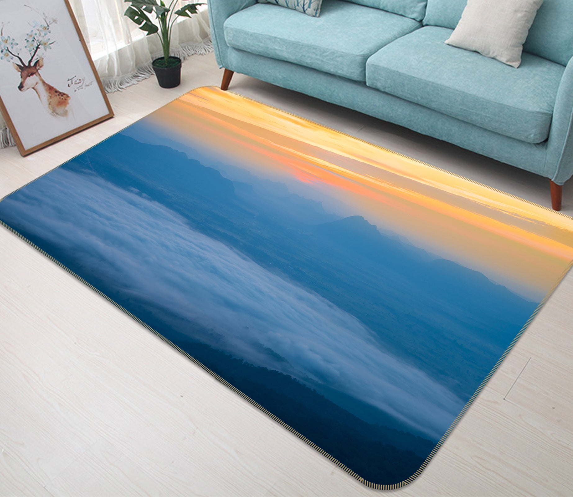 3D Mountain Cloud 35099 Non Slip Rug Mat
