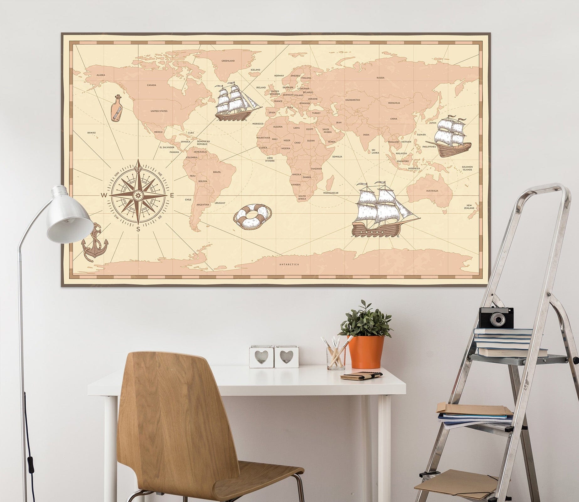 3D Sailing Ship 101 World Map Wall Sticker Wallpaper AJ Wallpaper 2 