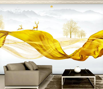3D Golden Deer WC2498 Wall Murals