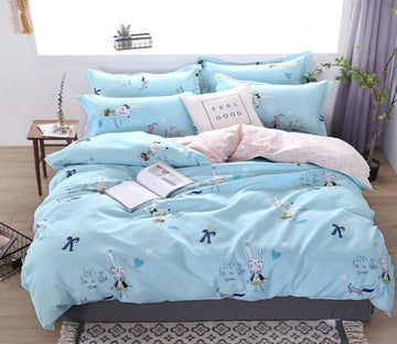 3D Light Blue Rabbit 13071 Bed Pillowcases Quilt
