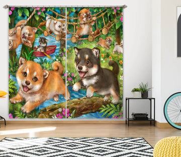 3D Dog Playing 9053 Kayomi Harai Curtain Curtains Drapes