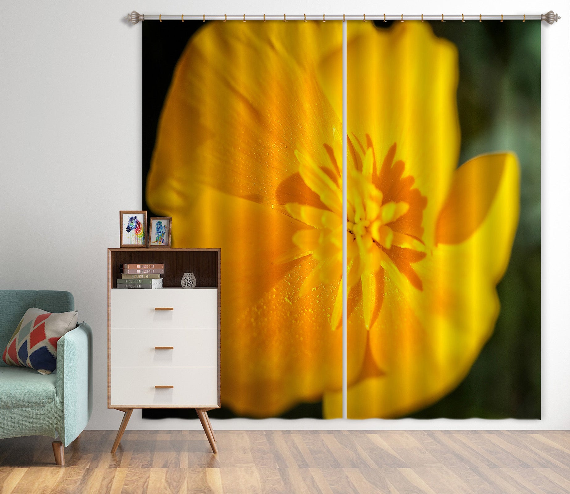 3D Yellow Flowers 61212 Kathy Barefield Curtain Curtains Drapes