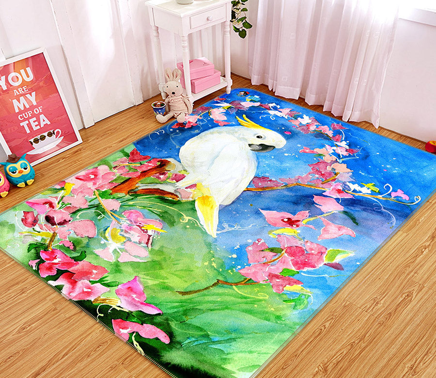 3D Flower Branch Parrot 66135 Non Slip Rug Mat