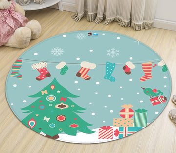 3D Snowfield Tree Sock 66001 Christmas Round Non Slip Rug Mat Xmas