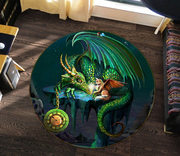 3D Green Clock Dinosaur 83175 Rose Catherine Khan Rug Round Non Slip Rug Mat