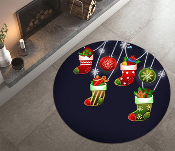 3D Socks Pendant 65236 Christmas Round Non Slip Rug Mat Xmas