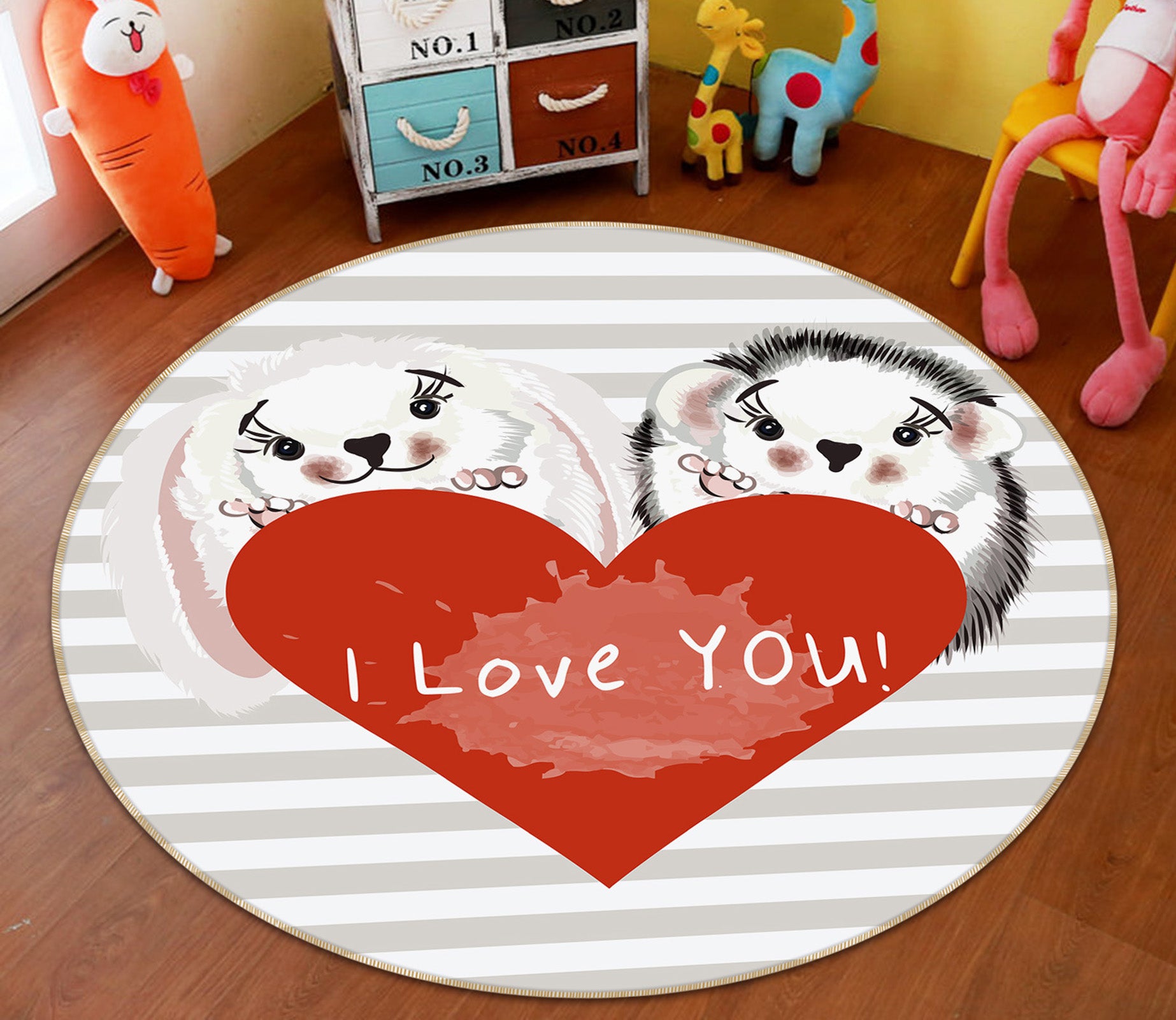 3D Red Heart 29003 Round Non Slip Rug Mat