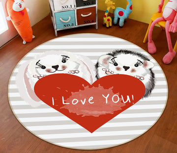 3D Red Heart 29003 Round Non Slip Rug Mat