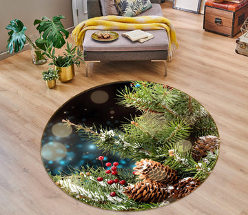 3D Branches Pineta 54196 Christmas Round Non Slip Rug Mat Xmas