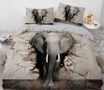 3D Elephant Brick Wall 11131 Bed Pillowcases Quilt