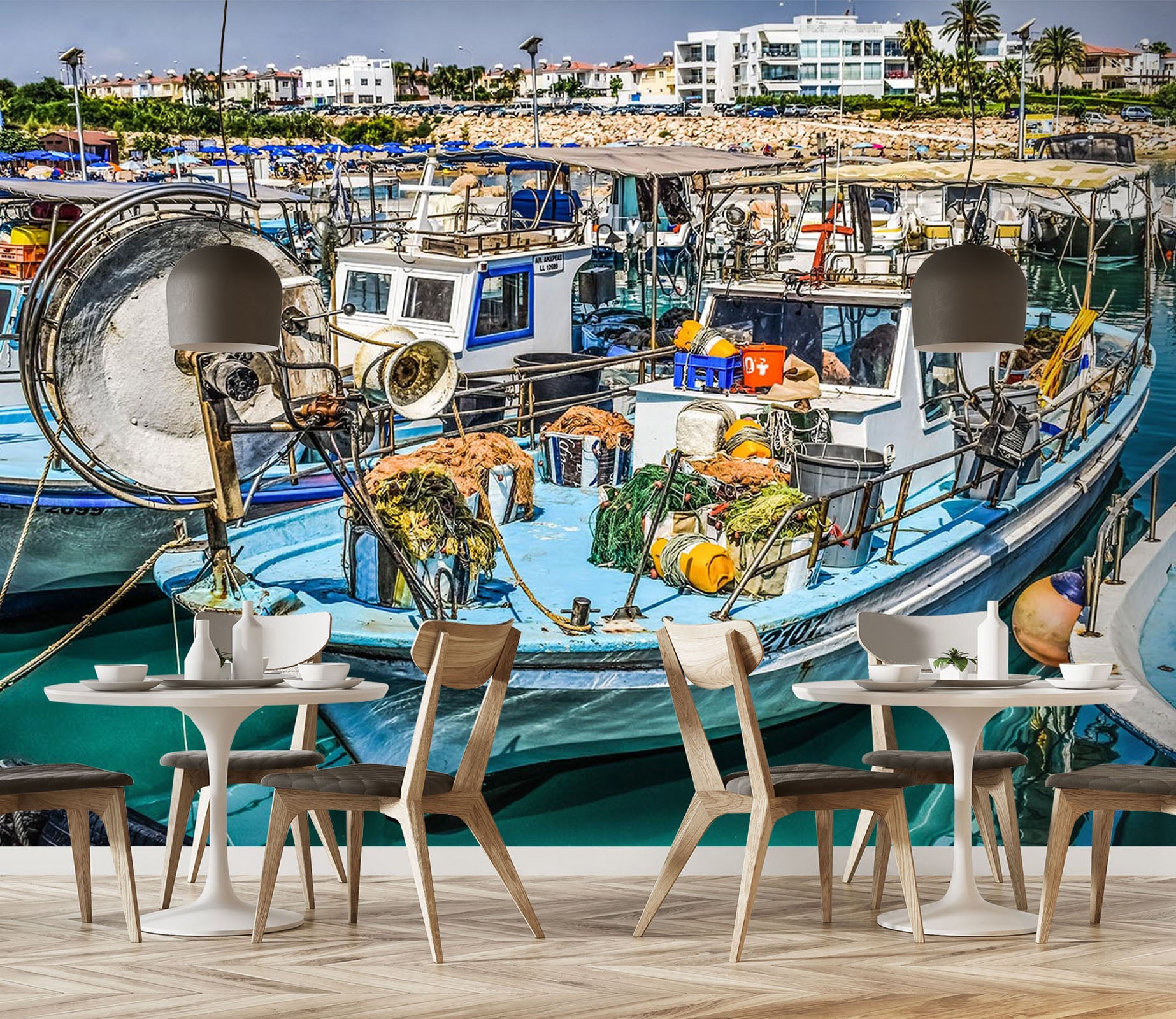 3D Blue Fishing Boat 007 Vehicle Wall Murals