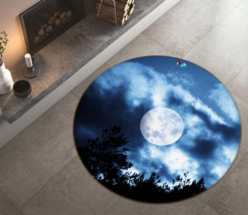 3D Night Sky Moon 74097 Round Non Slip Rug Mat