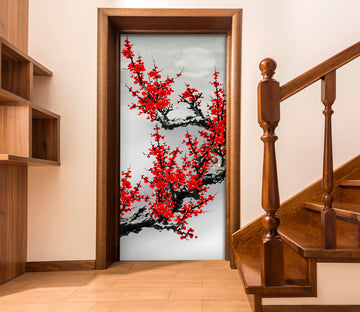 3D Red Flower Tree 246 Door Mural