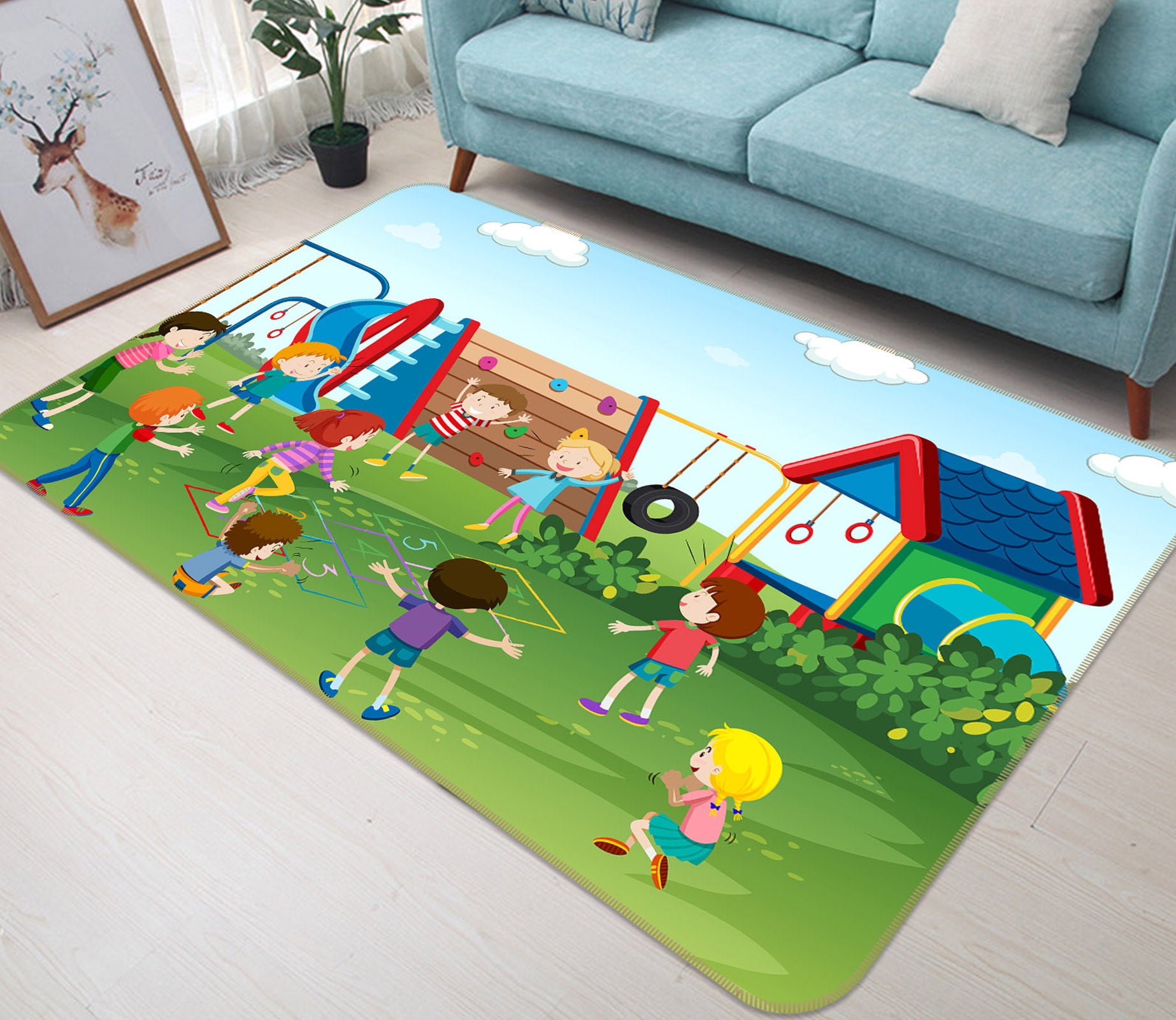 3D Kids Playing 36095 Non Slip Rug Mat
