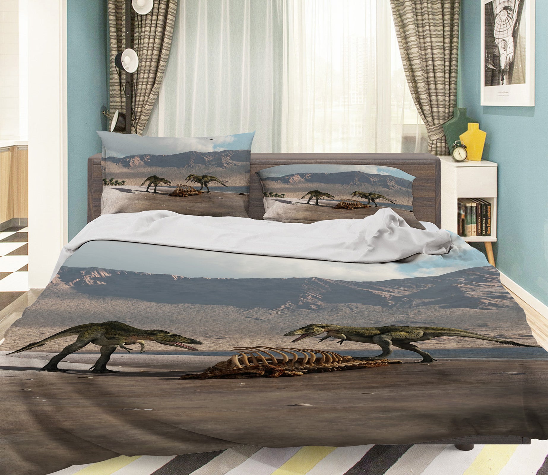 3D Dinosaur Mountain 025 Bed Pillowcases Quilt