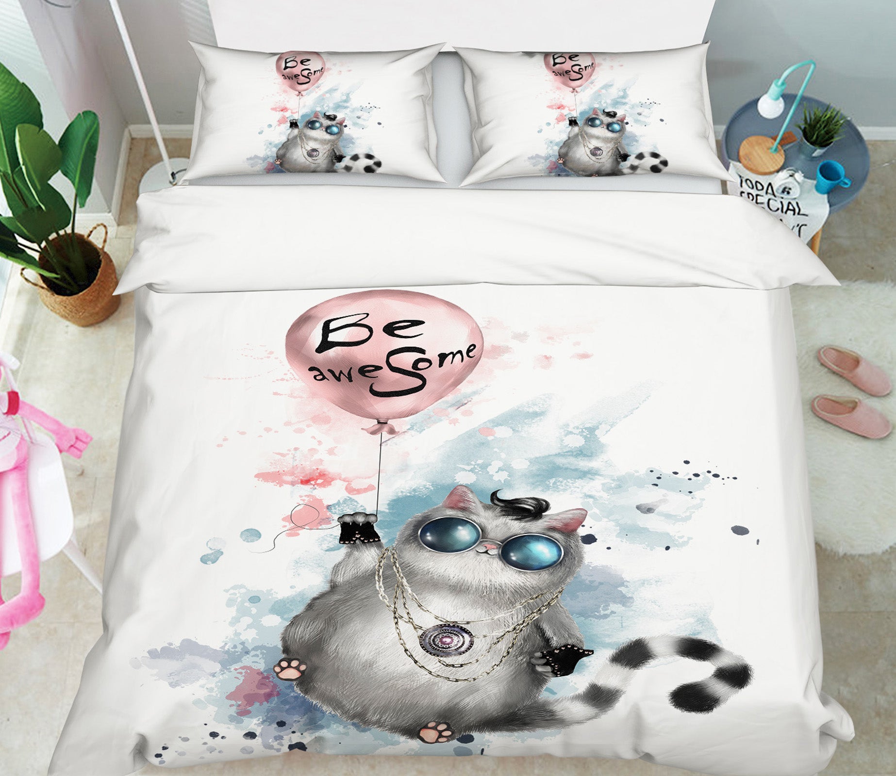 3D Cat Balloon 15037 Bed Pillowcases Quilt