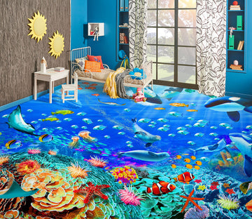 3D Sea Whale Seal Fish Coral 96212 Adrian Chesterman Floor Mural