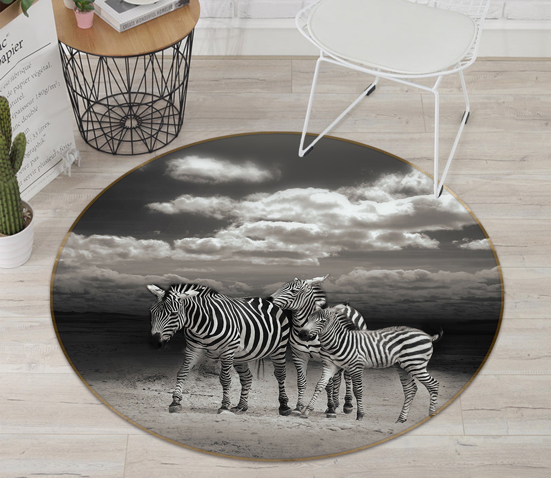 3D Black Gray Zebras 82293 Animal Round Non Slip Rug Mat