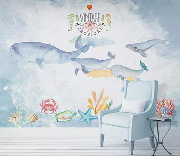 3D Cute Whale 085 Wall Murals Wallpaper AJ Wallpaper 2 