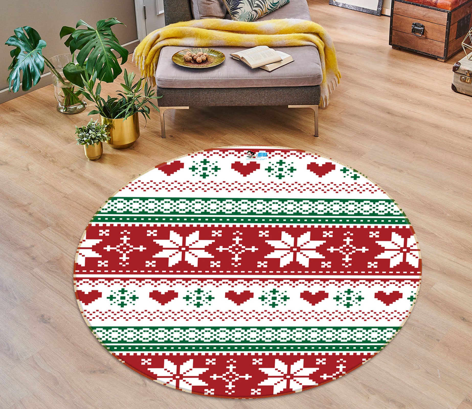 3D Snowflake Pattern 54204 Christmas Round Non Slip Rug Mat Xmas