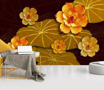 3D Golden Lotus 2943 Wall Murals Wallpaper AJ Wallpaper 2 