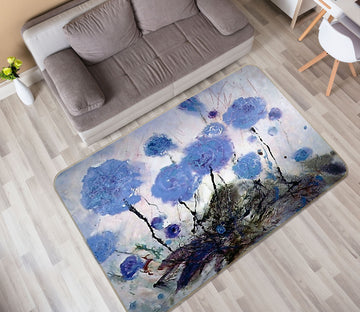 3D Blue Flowers 33125 Non Slip Rug Mat