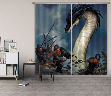 3D Battle Dragon 7206 Ciruelo Curtain Curtains Drapes