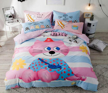 3D Pink Cat 7129 Bed Pillowcases Quilt