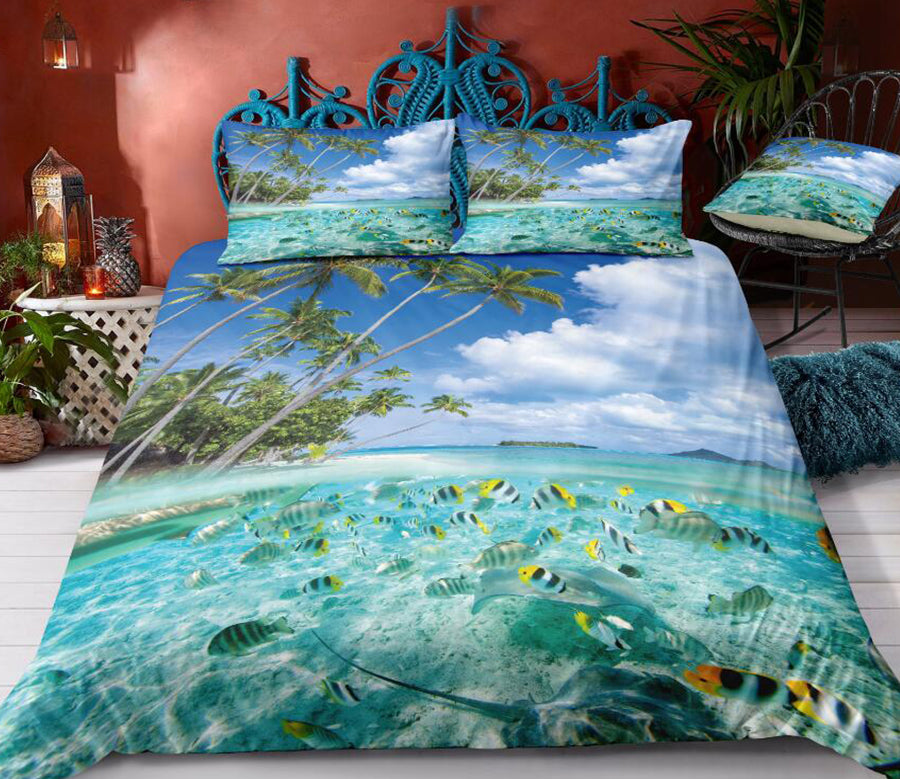 3D Sea Fish Coconut Tree 1101 Bed Pillowcases Quilt