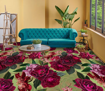 3D Red Flowers Pattern 10008 Uta Naumann Floor Mural