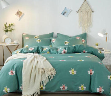 3D Green Background Bee 15066 Bed Pillowcases Quilt