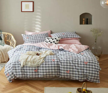 3D Black Small Plaid Pink Love 6163 Bed Pillowcases Quilt