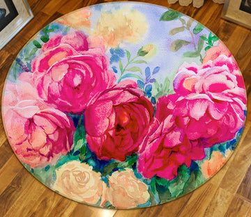 3D Colored Flowers 71209 Round Non Slip Rug Mat