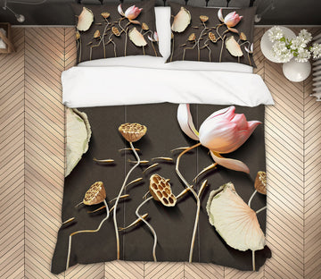 3D Lotus 12078 Bed Pillowcases Quilt