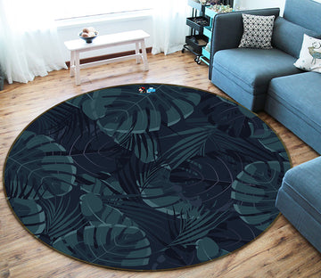 3D Dark Leaves Pattern 64051 Round Non Slip Rug Mat