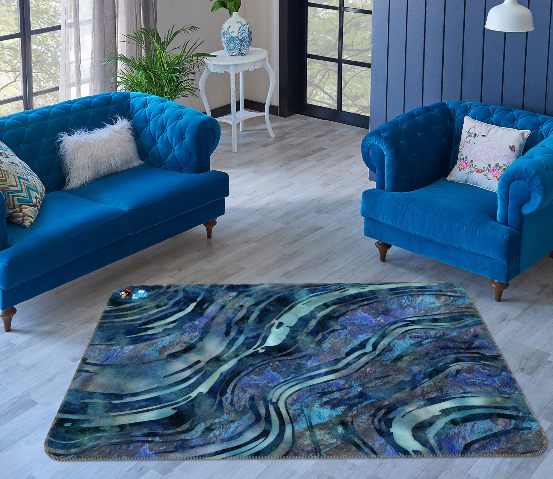 3D Navy Blue Texture 83018 Andrea haase Rug Non Slip Rug Mat