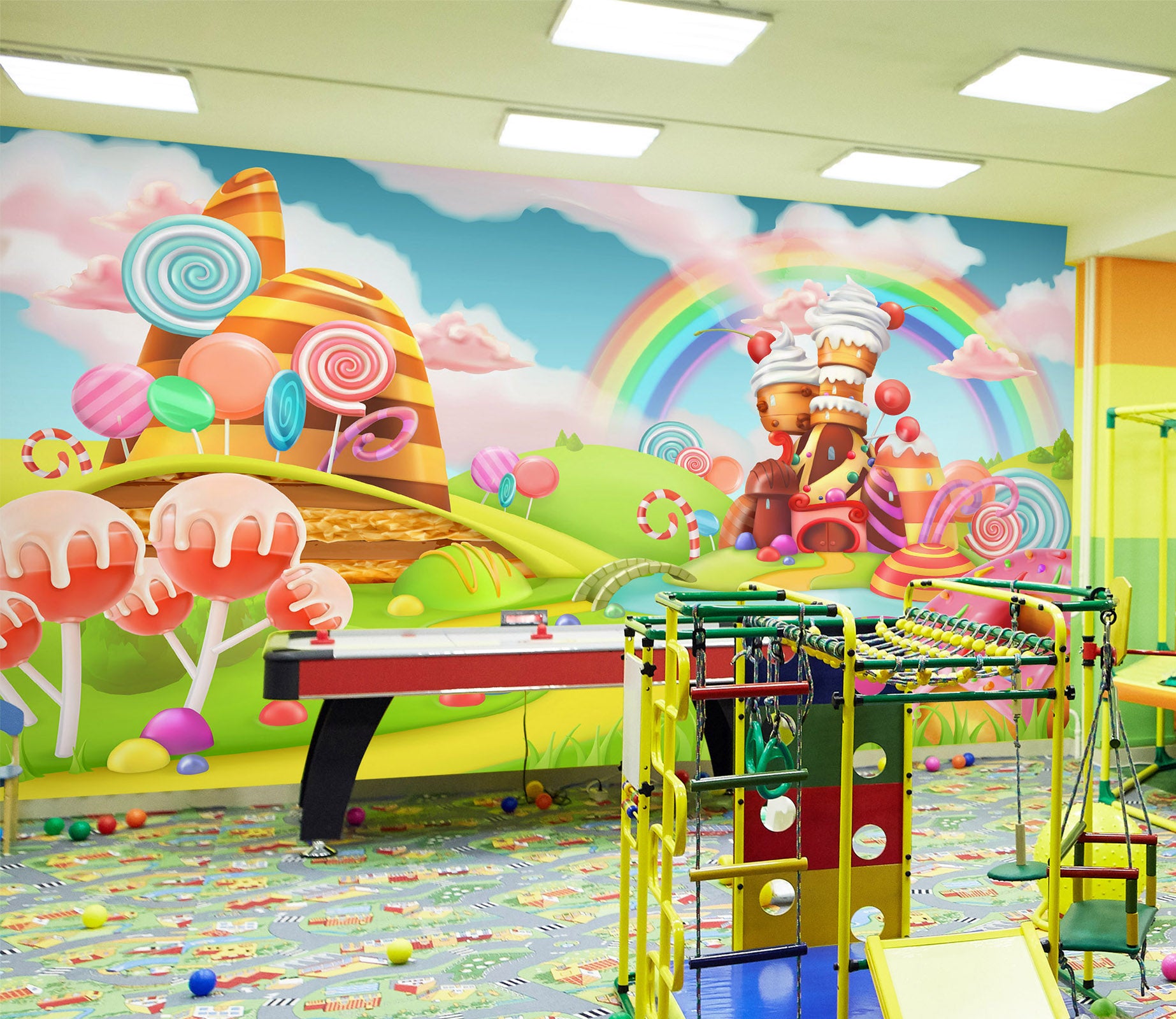 3D Cartoon Candy World Rainbow 1409 Indoor Play Centres Wall Murals