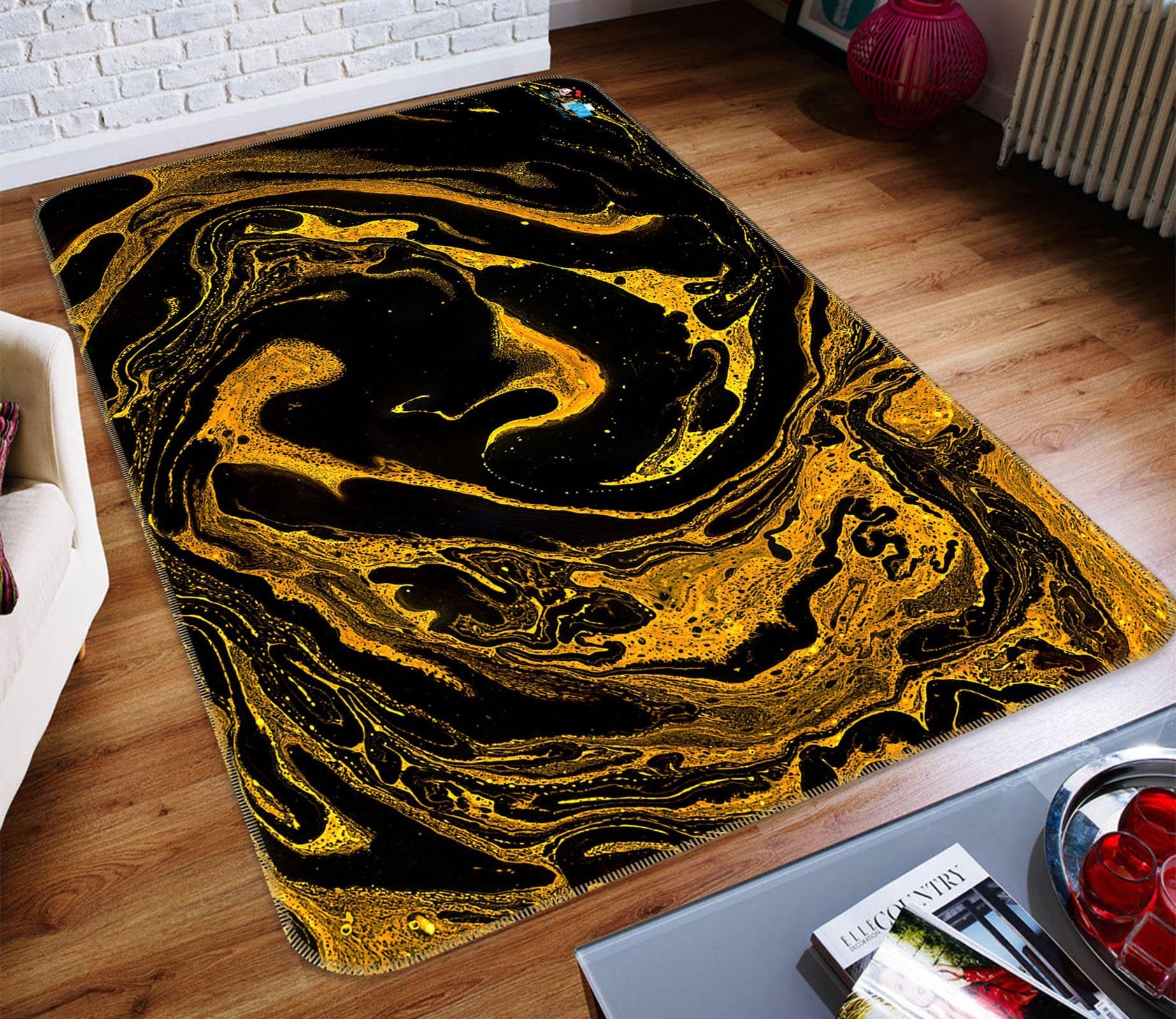 3D Black Gold Vortex 17 Non Slip Rug Mat Mat AJ Creativity Home 