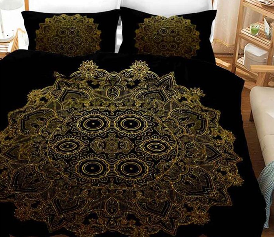 3D Golden Lines Pattern 11180 Bed Pillowcases Quilt