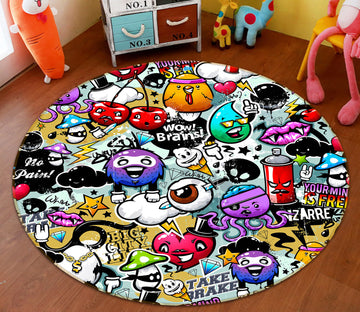 3D Cartoon Doodle 74122 Round Non Slip Rug Mat