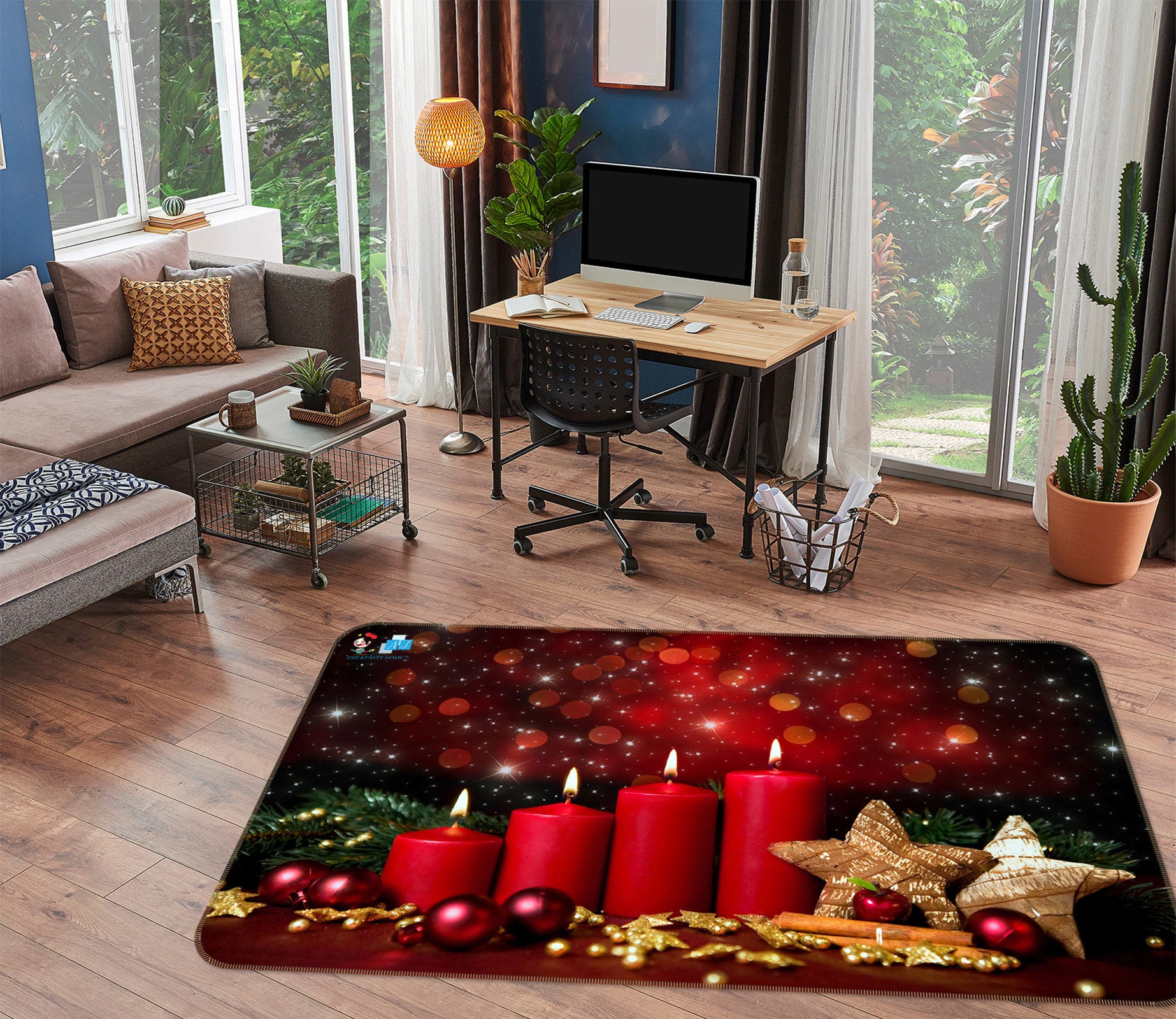 3D Red Candle 54213 Christmas Non Slip Rug Mat Xmas