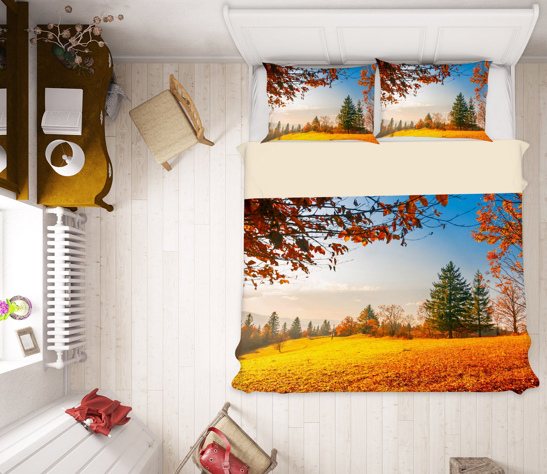 3D Yellow Lawn Tree 61135 Bed Pillowcases Quilt