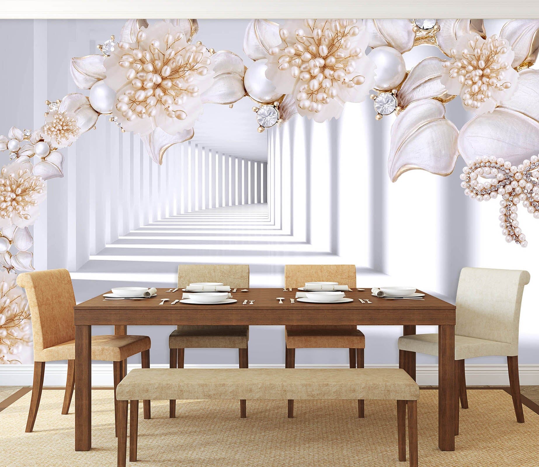 3D Pearl Flower 1401 Wall Murals Wallpaper AJ Wallpaper 2 