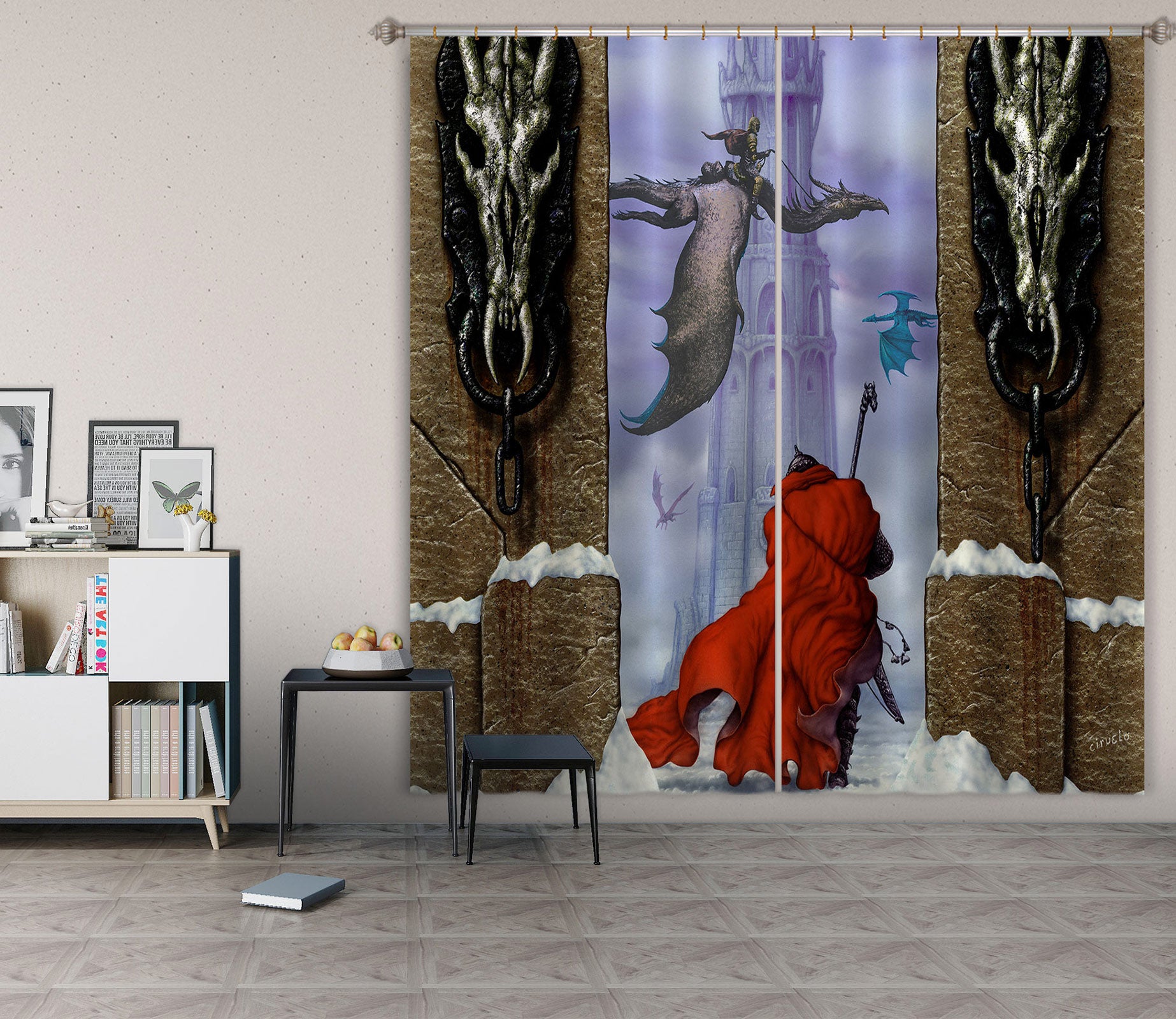 3D Red Robe Man Dragon 7158 Ciruelo Curtain Curtains Drapes