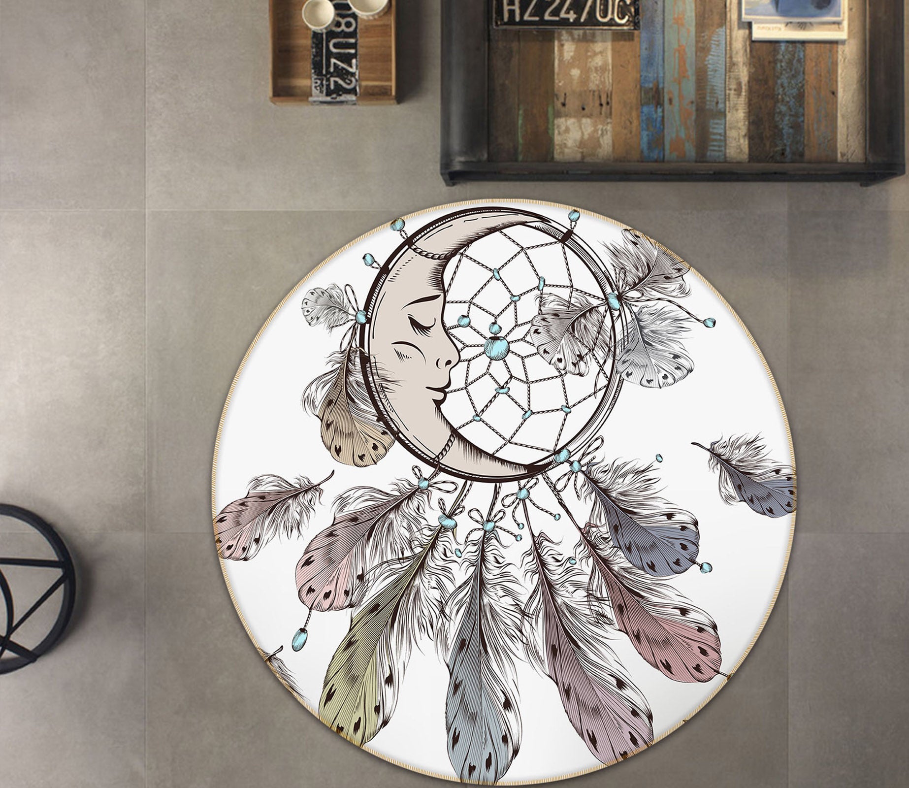 3D Moon Dream Catcher 29031 Round Non Slip Rug Mat