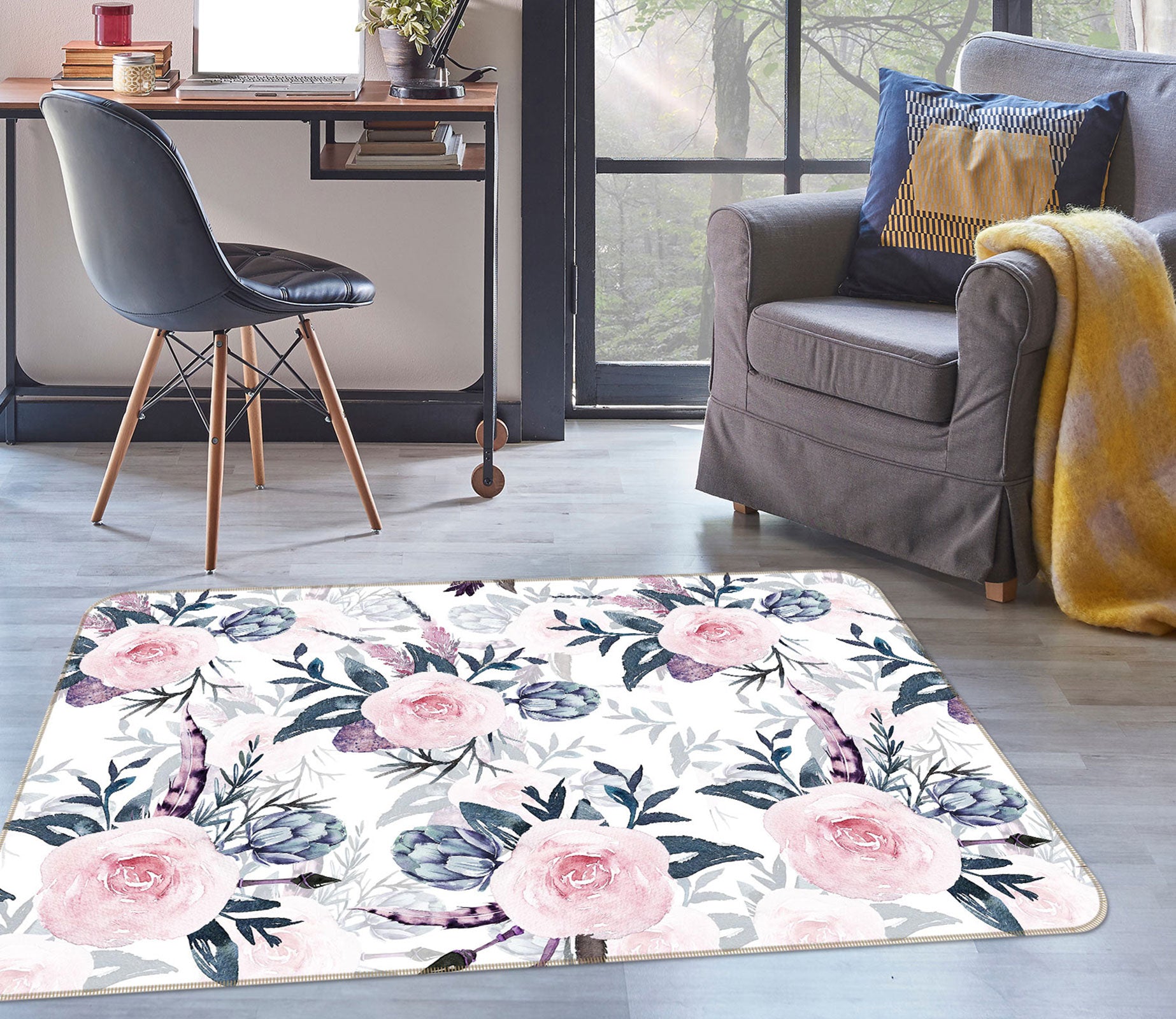 3D Peony Blossoms 093 Uta Naumann Rug Non Slip Rug Mat