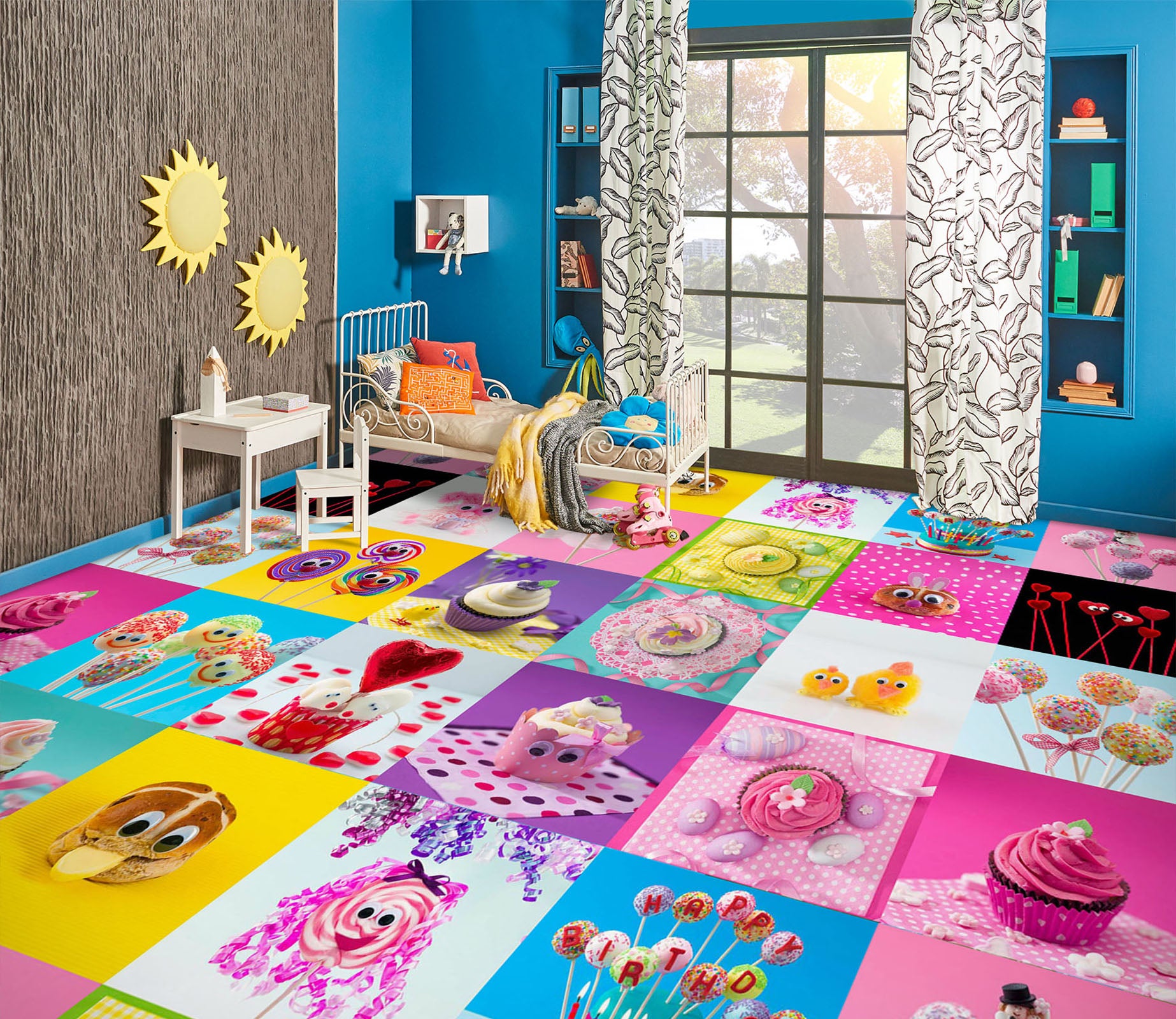 3D Cube Color Dessert 9869 Assaf Frank Floor Mural