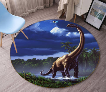 3D Long-Necked Dinosaur 83118 Jerry LoFaro Rug Round Non Slip Rug Mat